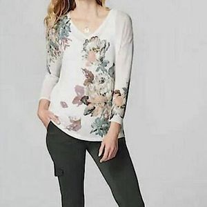 J. Jill  Floral Linen Blend Open Weave V-Neck Sweater size M Petite